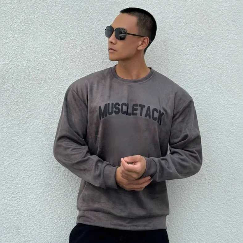 Mens Street Chamois Fashion Long Sleeve T-Shirt Gym Fitness Running Tee Male Bodybuilding Casual CloTHing Sweatshirts Z250621