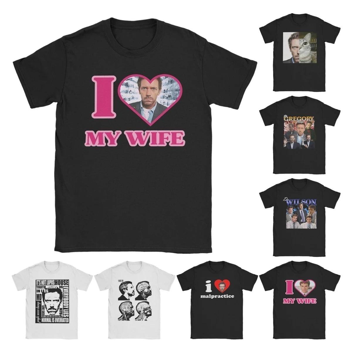Men's I Love My Wife Gregory House T Shirt Pure Cotton Tops Funny Short Sleeve Round Collar Tee Shirt Gift T-Shirt