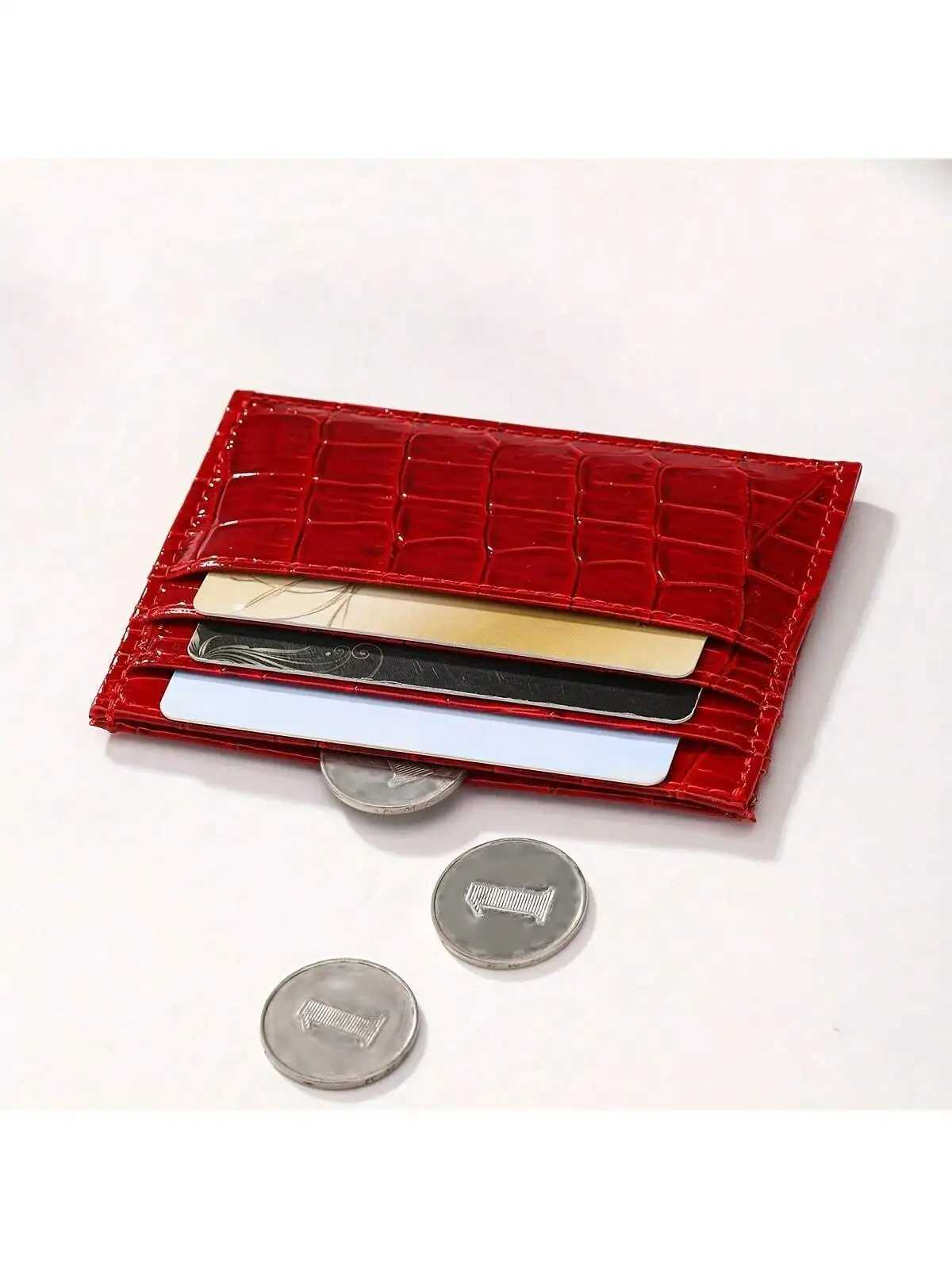 Chic Burgundy Embossed Faux Leather Card Holder - Compact Lightweight Open Top Design for Easy Access No-Lining Fashion Wall Z250621