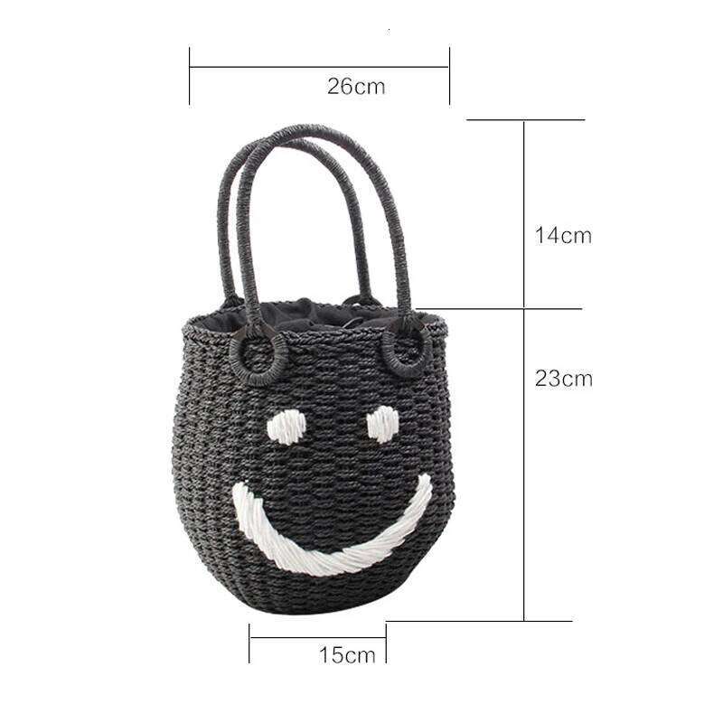 Straw Smiley Bucket Kawaii Pouch Summer Handbag Woven Beach Bag