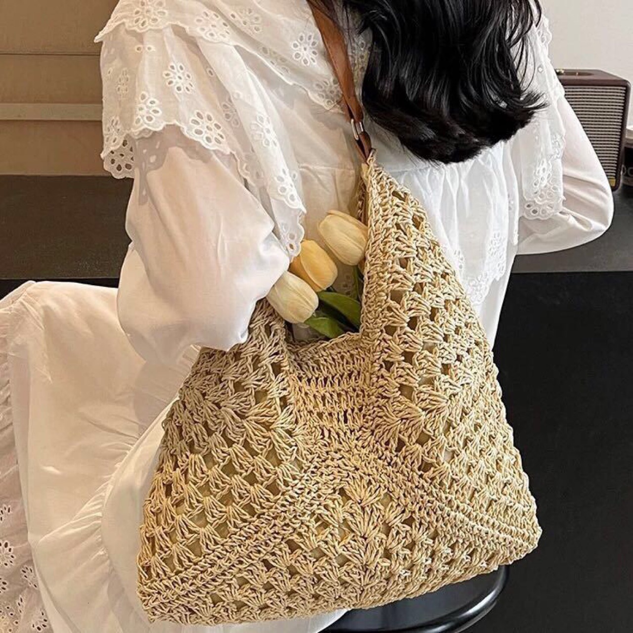 Free shipping designer Straw Woven Bag for Women Handmade Summer Beach Vacation Shoulder Bag Ladies High-end Large Capacity Commuter Tote Bag