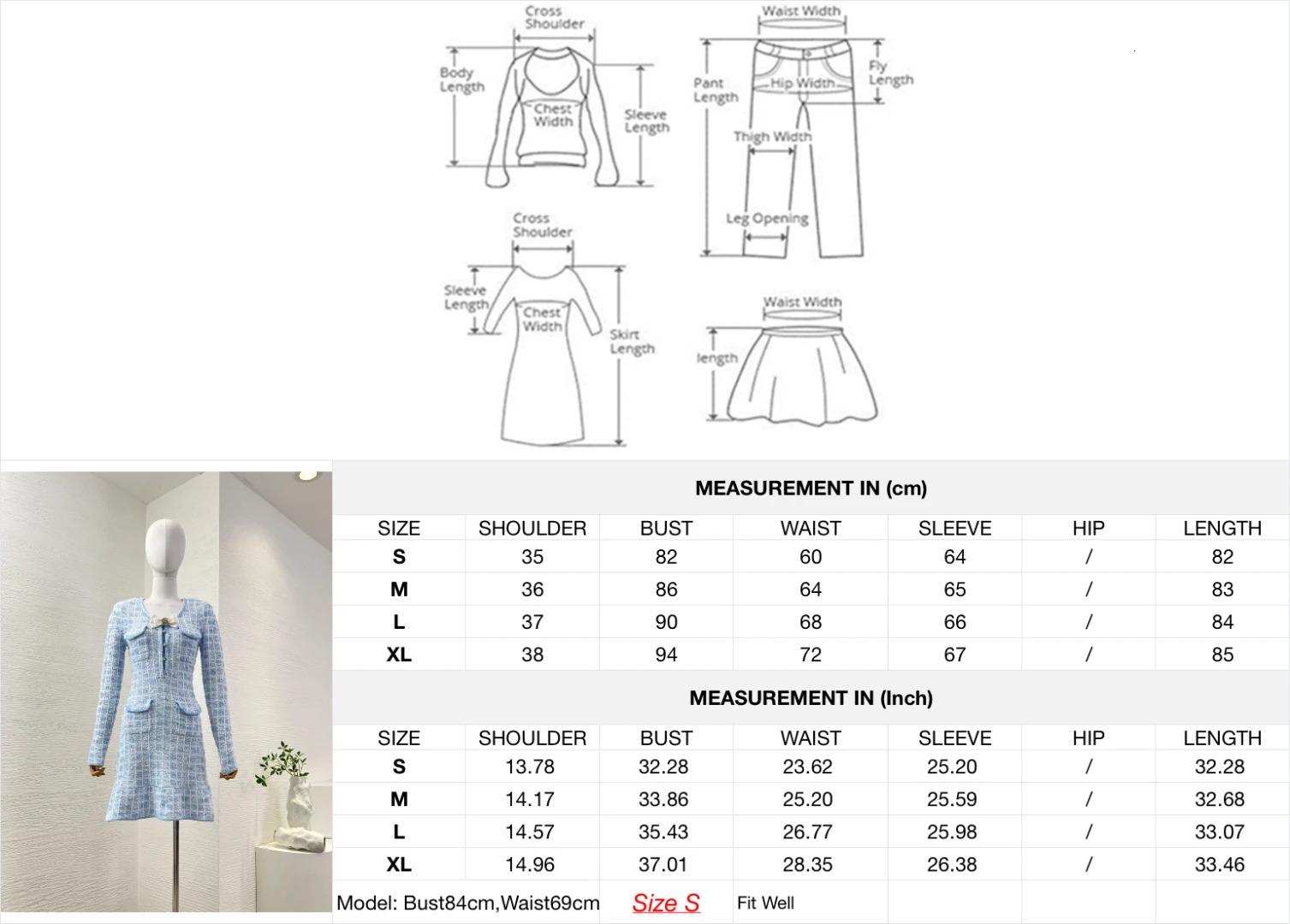 2025 Spring Elegant Womens Blue Knit Long Sleeve Bow Mini Dress High Quality 250617