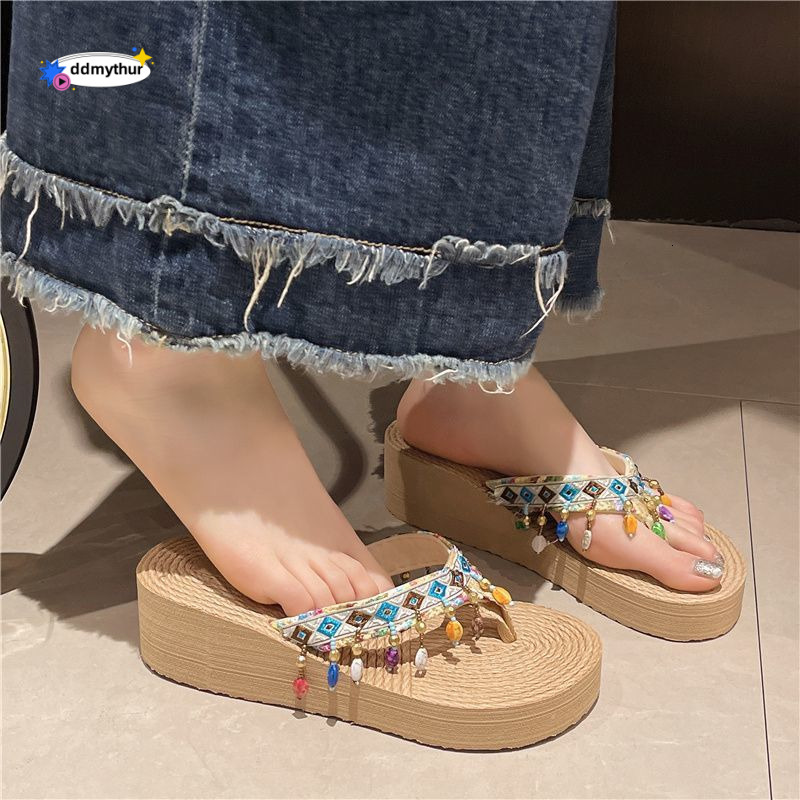Xishuangbanna Toe Post for Women Summer Ethnic Style Yunnan Travel Outdoor Sandals Beach Vacation Shoes Flip Flops ddmythur