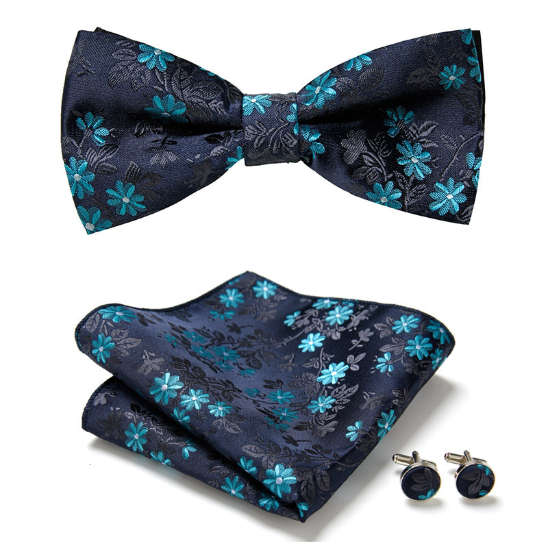 Black Floral Solid Self Tie Bow Tie Men Fashion Butterfly Silk Formal Business Wedding Party Bowtie Handkerchief Set DiBanGu 241225