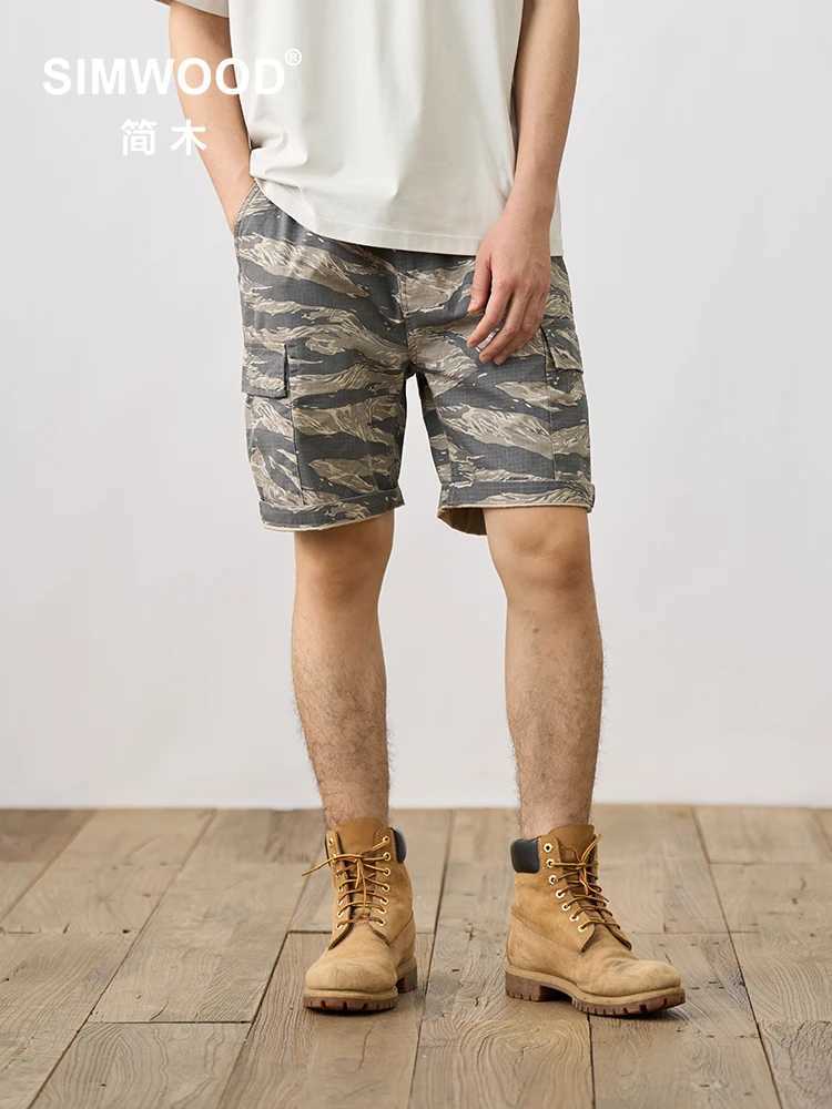 SIMWOOD 2024 Summer New Oversize 270gsm 100% Cotton Fabric Enzyme Washed Vintage Camouflage Cargo Shorts Men Outdoor Shorts W250621