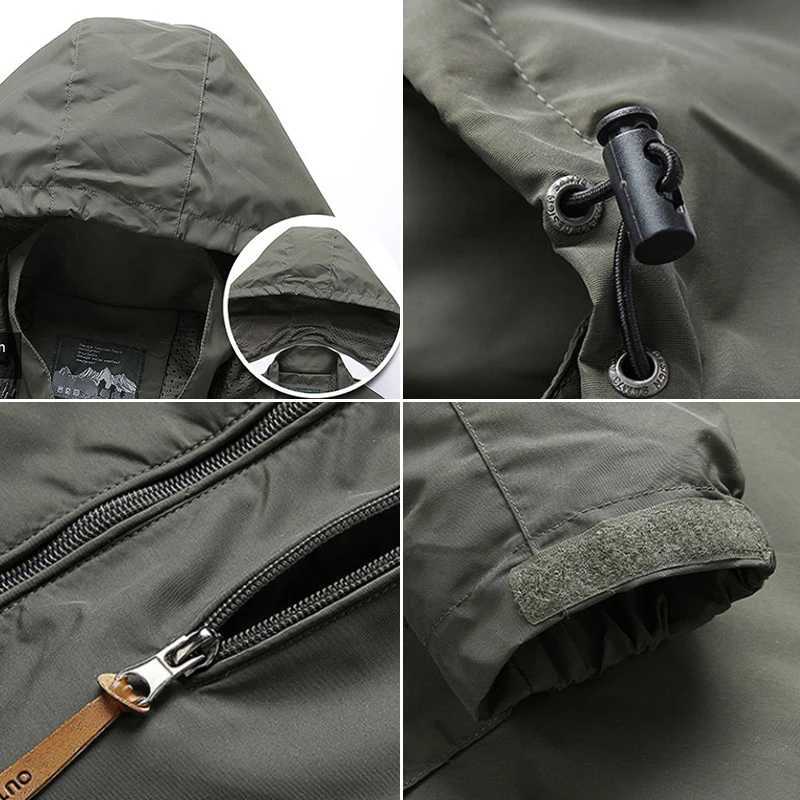 Windbreaker Men Tactical Jacket Waterproof Outdoor Hooded Coat Sports Military European Size S-5XL Field Climbing Thin Outerwear XJ250621