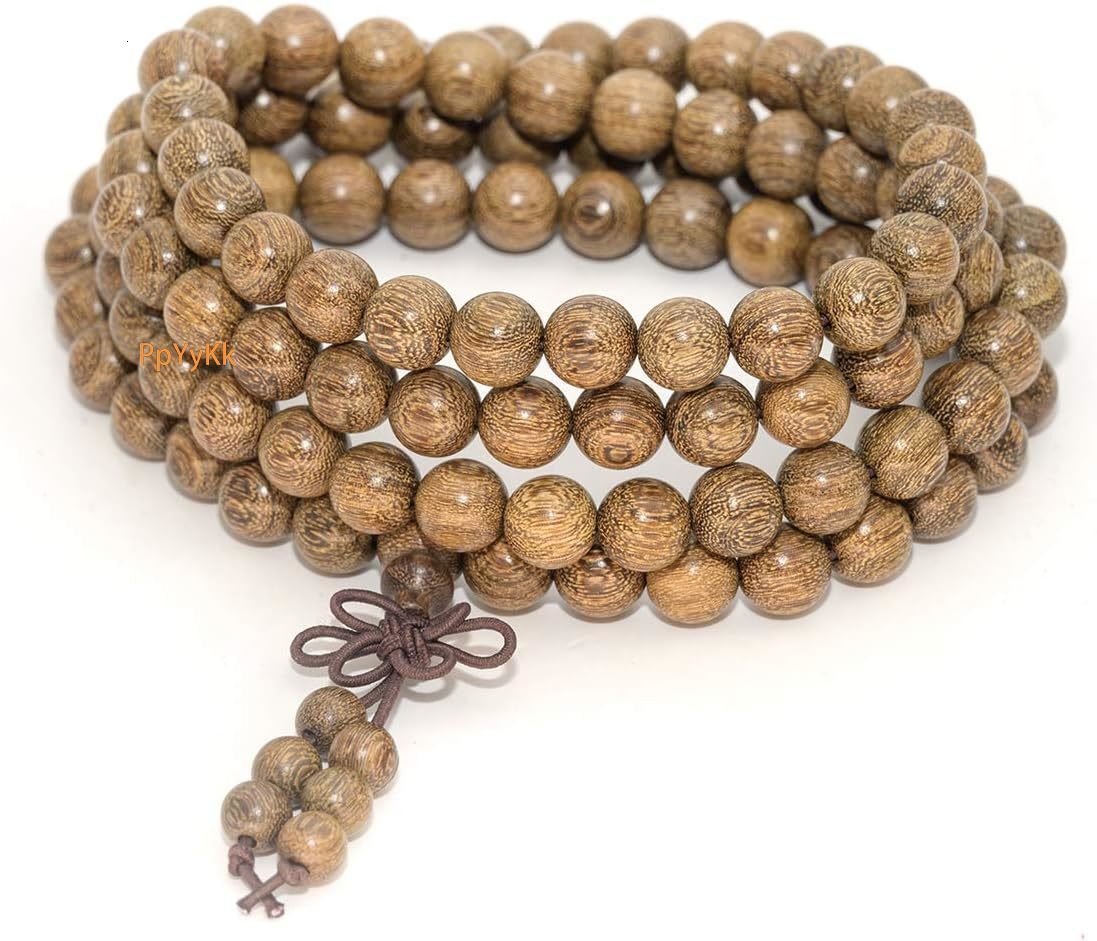 Buddhist Consecration Beads Bracelet Attract Prosperity Ward Off Evil 108 8mm Prayer Meditation Sandalwood Elastic