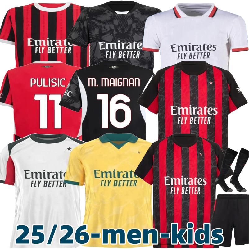 25 26 125 Year Anniversary AC Maglia MilAn GIROUD RAFA LEAO PULISIC 2025 2026 Soccer Jersey 24 25 GIMENEZ JOAO FELIX THEO Kid Kit Home Away 3Rd Football Shirts