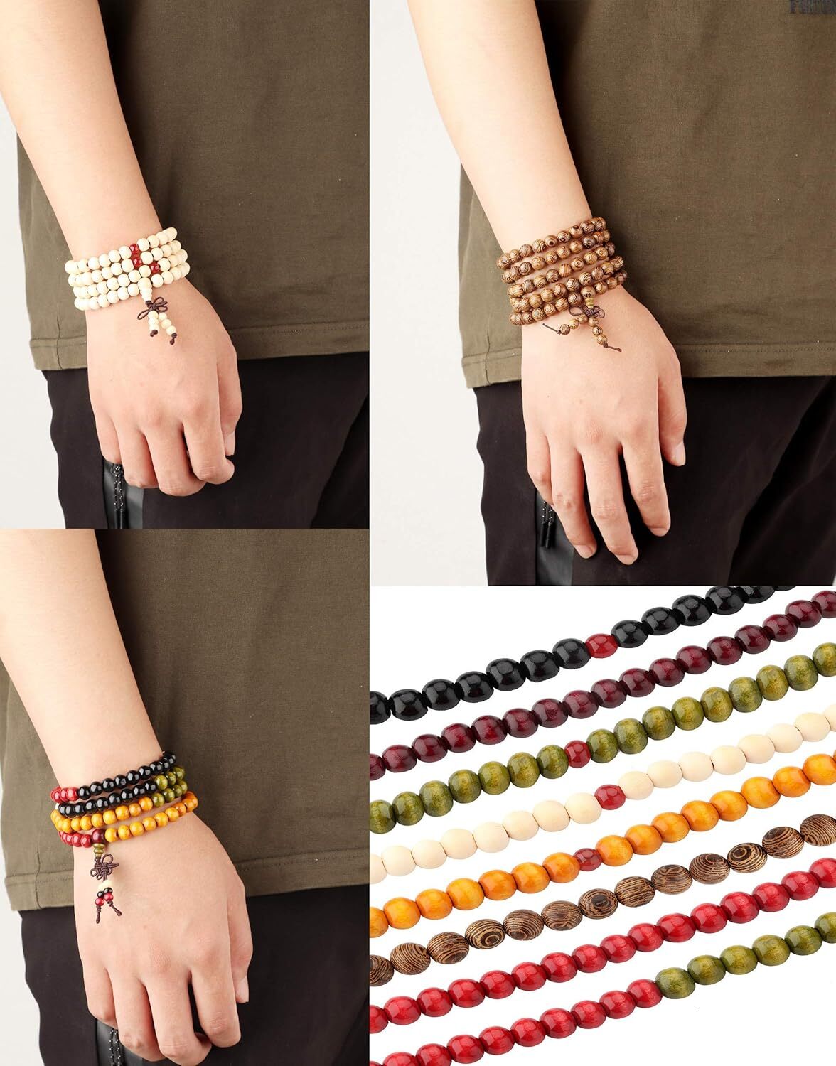 108 Mala Bead Bracelets 8MM Tibetan Buddha Wood Beaded Ward Off Evil Sandalwood Link Wrist Necklace Chain Bracelets Multilayer Buddhist Prayer Strand 