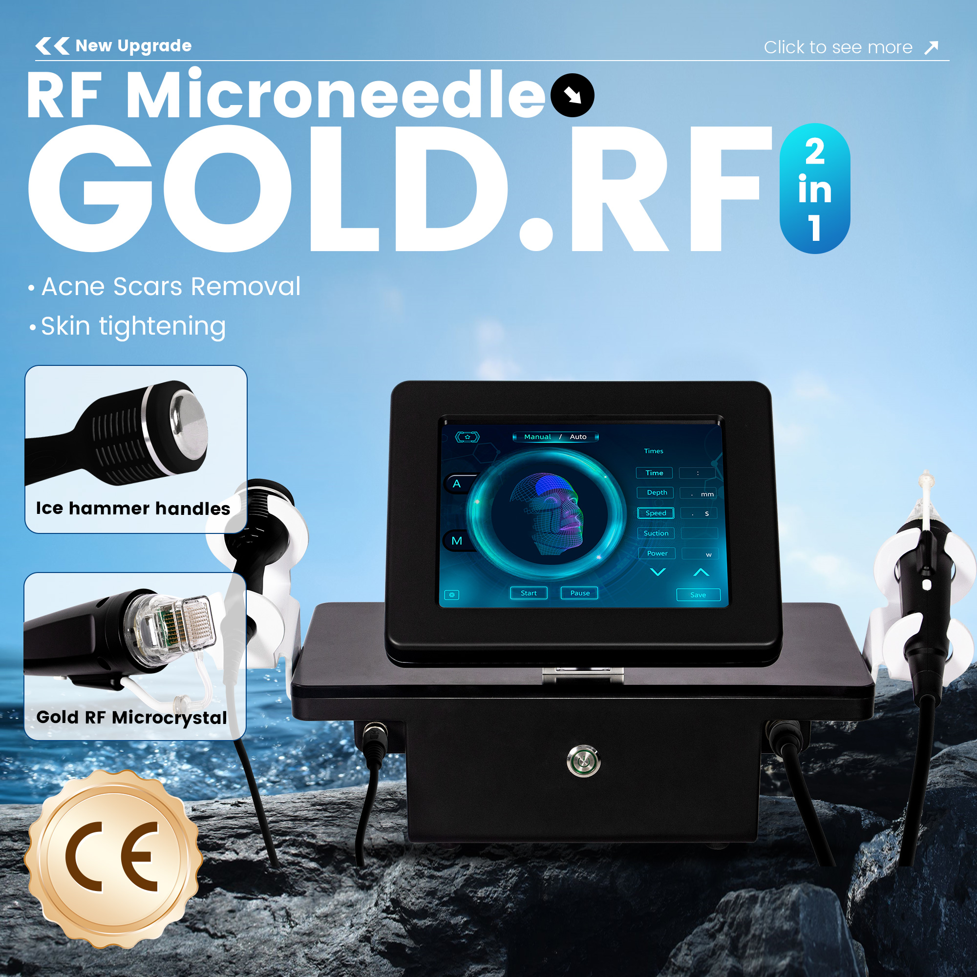 Ice Hammer Gold RF 2 in 1 System Instant Skin Whitening, Wrinkle Reduction And Pore Shrinking