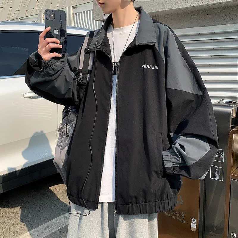 Mens Casual Jacket Contrasting Color Retro Streetwear Coat Zip Up Jacket Windbreaker Thin Sports Coats Outdoor Hiking Clothes XJ250621