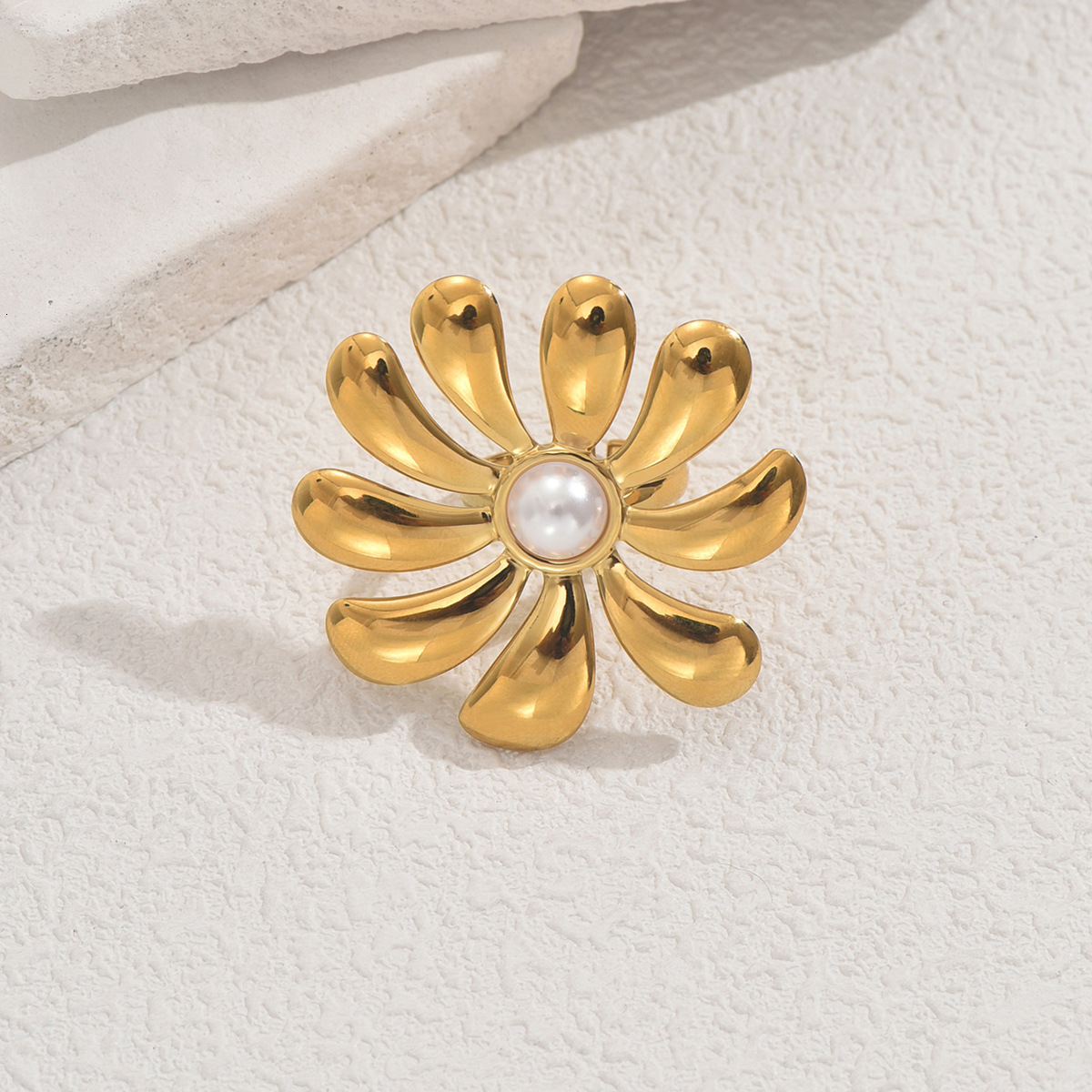 Style Women's Personality Open Design Inlaid Pearl Flower Versatile Index Finger Ring