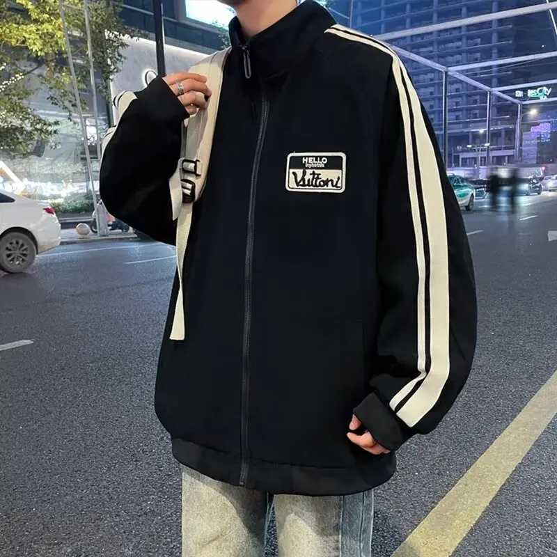 Jacket for mens spring and autumn new stand collar casual teen side stripes windproof loose student fashion jacket XJ250621