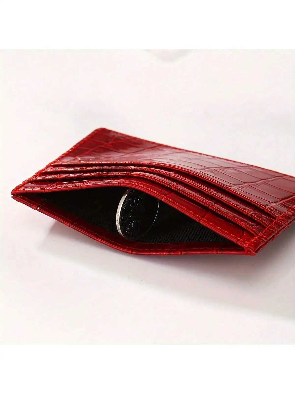 Chic Burgundy Embossed Faux Leather Card Holder - Compact Lightweight Open Top Design for Easy Access No-Lining Fashion Wall Z250621