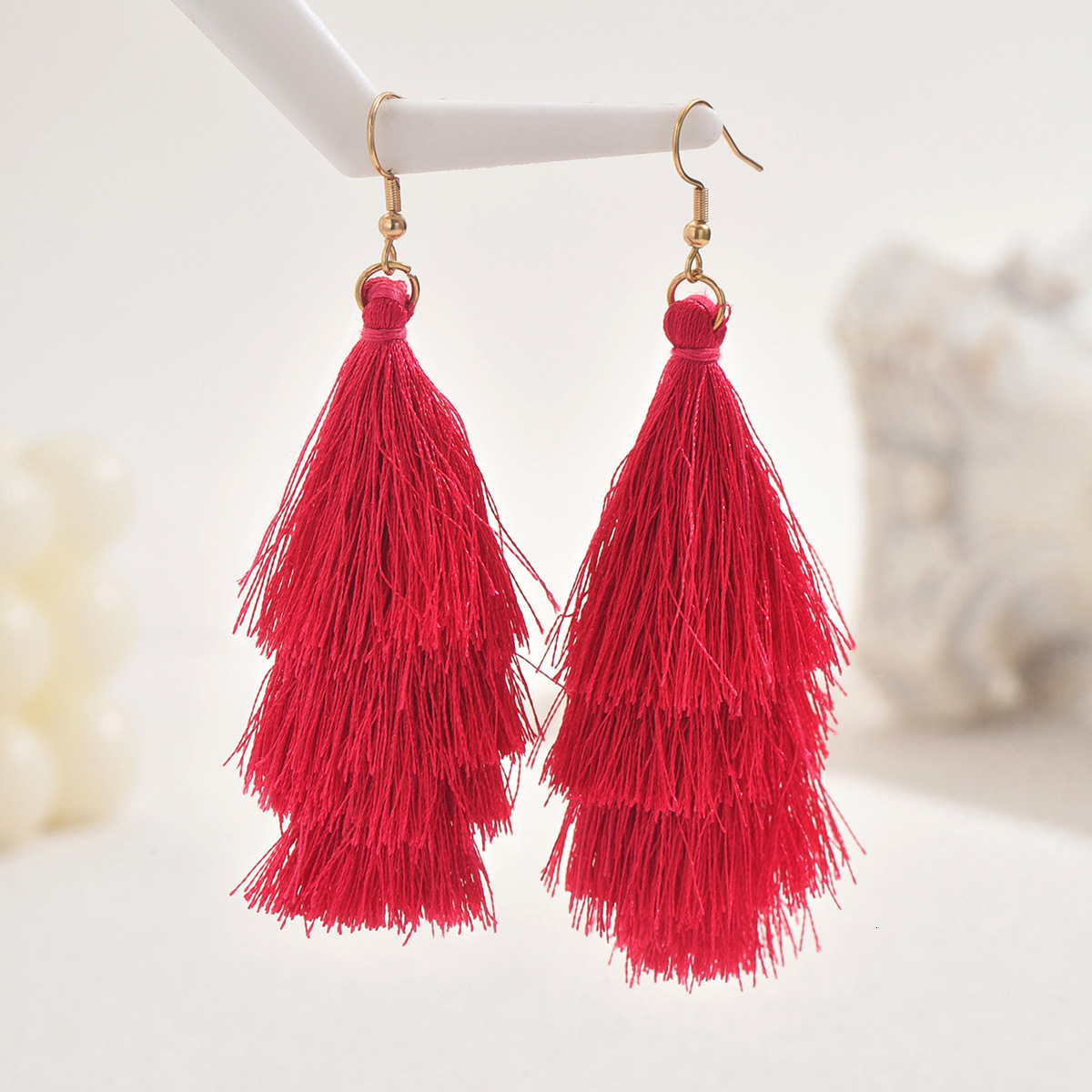 Style Women's Earrings Personality Handmade Woven Design Tassel Studs Versatile Ear Jewelry