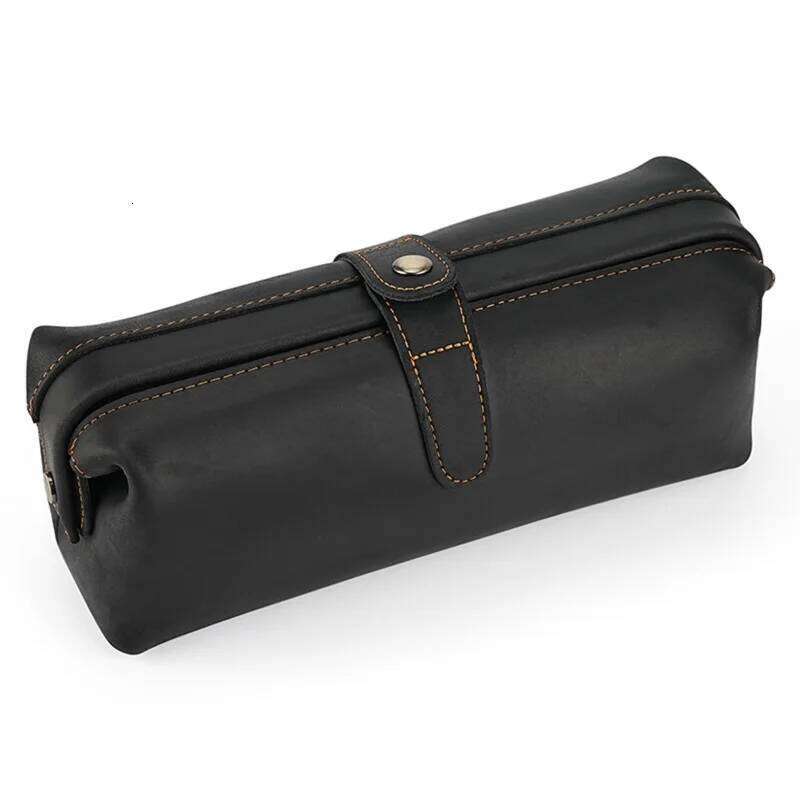 Crazy Horse Cosmetic Toiletry Bathroom For Traveler Travel Lipstick Make Up Bag Full Grain Leather pencil case
