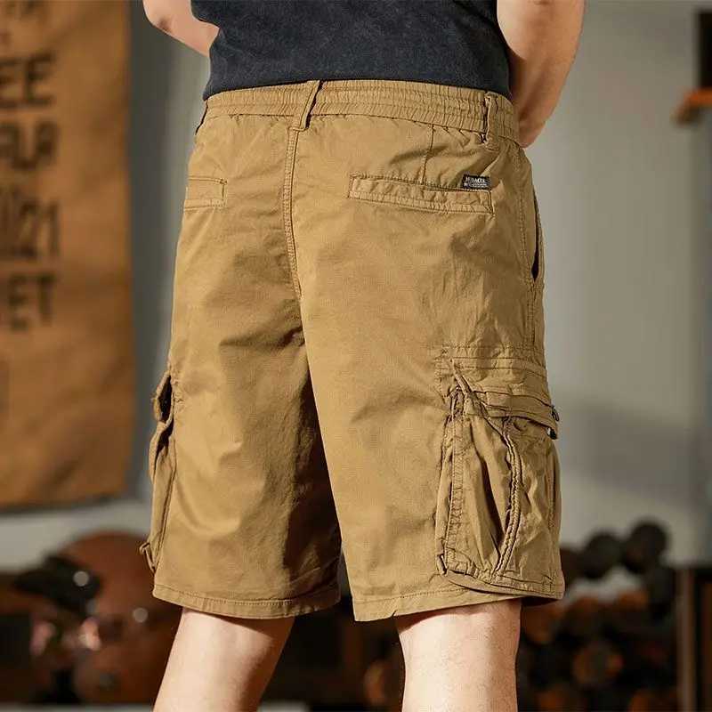 With Pockets Mens Short Pants Elastic Waist Mens Cotton Cargo Shorts Harajuku Loose Big and Tall Vintage Wide Summer Casual Y2k W250621