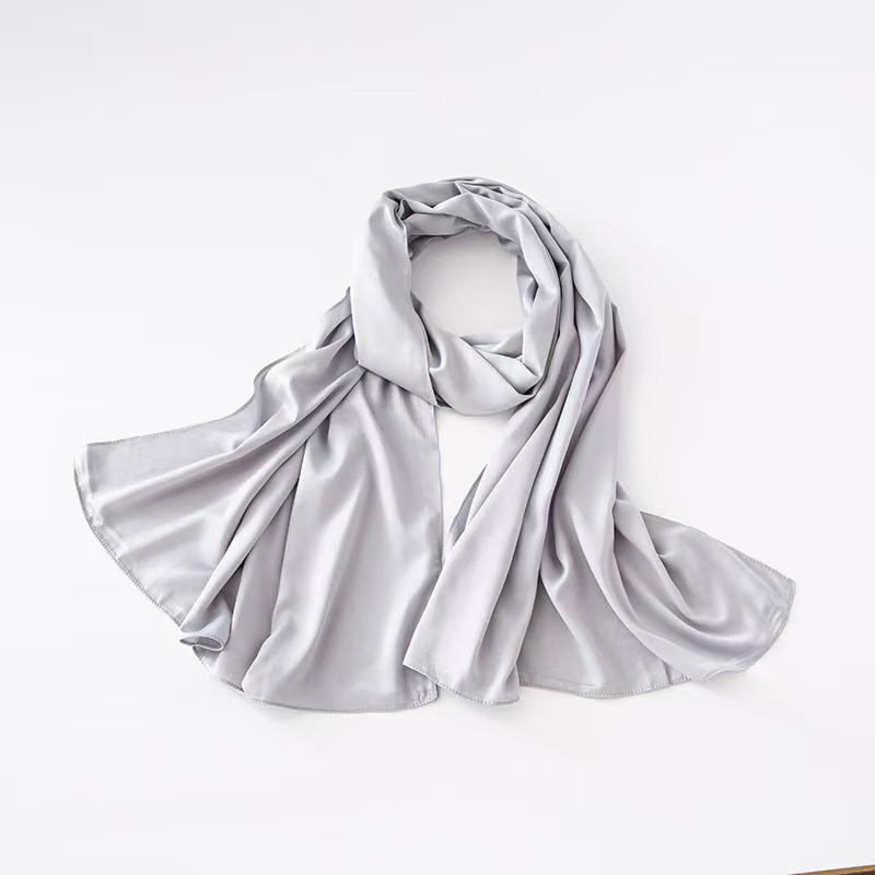 T1024 new style curling solid color satin ladies silk scarf solid color scarf neck shawl long scarf monochrome