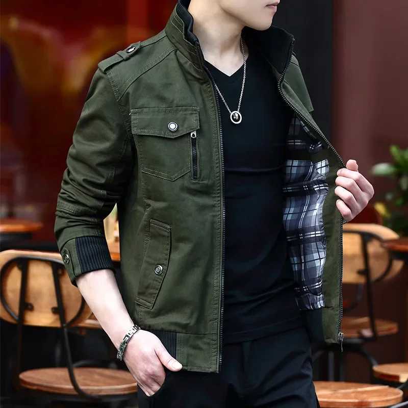 Thin Mens Jacket Korean Style Fashion Stand Collar Spring Autumn Cargo Jacket Coat XJ250621