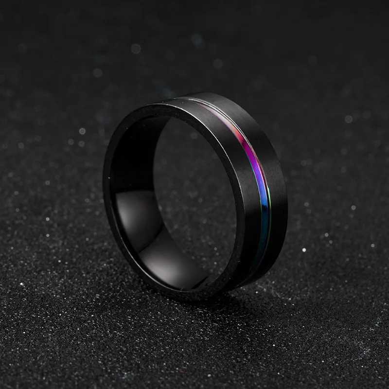 8MM Black Titanium Ring for Men Boys Simple Stainless steel Rings Trendy Rainbow Groove Rings Jewelry Accessories Gifts V250620