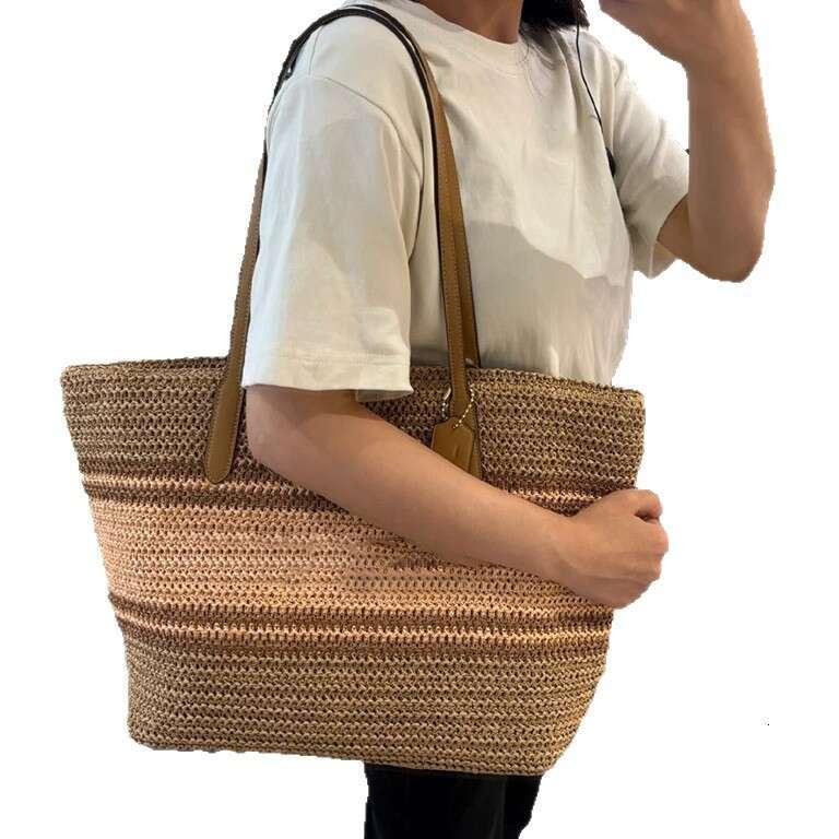 Beach Bag Luxury Straw Bag Straw Tote C Brand New Beach Summer Raffia Woven Shopping Tote Shoulder Vacation Travel Bag