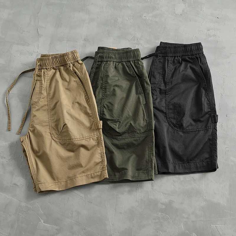 Summer New American Retro Elastic Waist Woven Cargo Shorts Mens 00% Cotton Functional Loose High Street Youth Five-point Pants W250621