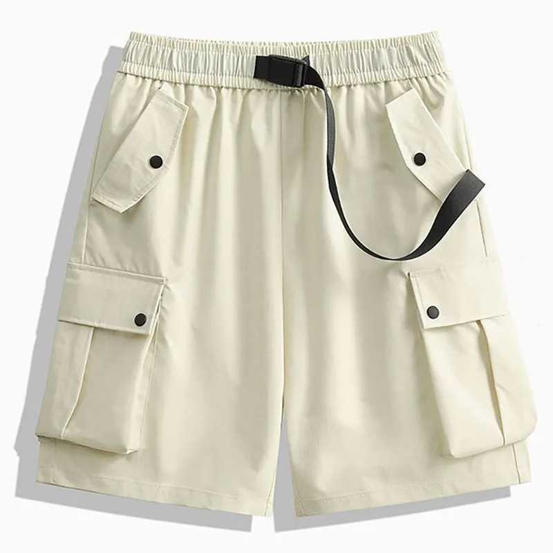Fashion Elastic Spliced Button Pockets Casual Shorts Mens Clothing 2025 Summer New Loose Young Style High Waist Cargo Shorts W250621