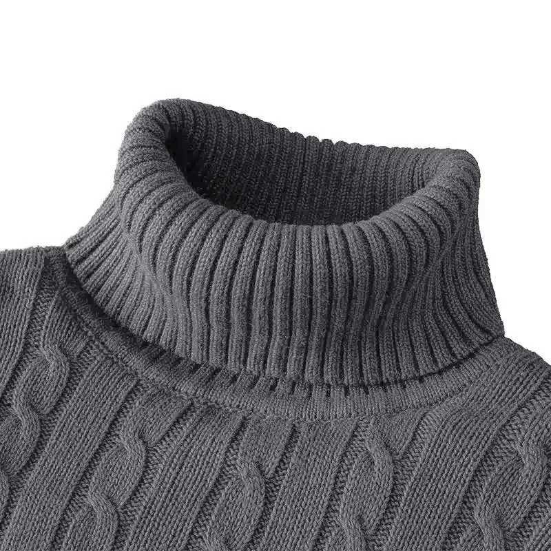 Autumn Winter Mens Sweater Warmth Turtleneck Jacquard Slim Fit Sweaters Solid Color Basic Style Fashion Knitted Pullovers Z250621