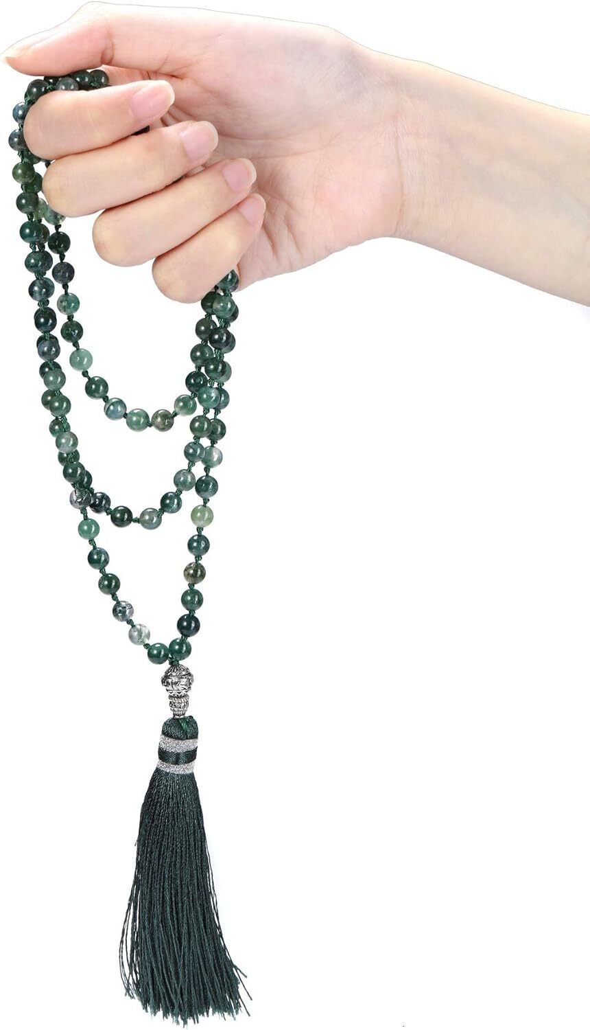 Divine Protection Top Plaza Womens 108 Mala Prayer Beads Wrap Necklace with Long Tassel Healing Crystal Stone Necklaces Yoga Meditation Reiki Quartz J