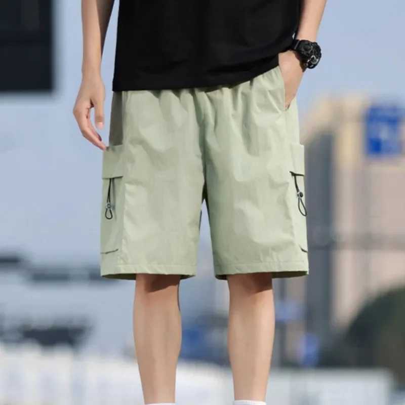 Wide with Draw String Elastic Waist Baggy Loose Solid Pockets Short Pants for Men Mens Cargo Shorts Long Half Distressed Nylon W250621