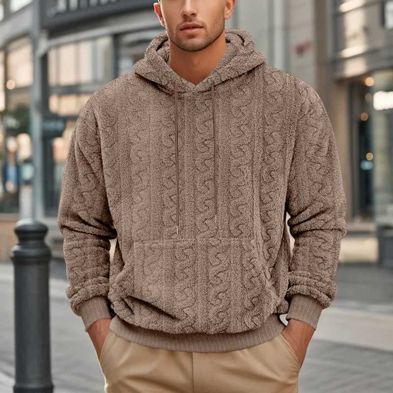 High Street Autumn and Winter New Mens Hooded Jacquard Teddy Fleece Sports and Leisure Trend Sweater Z250621