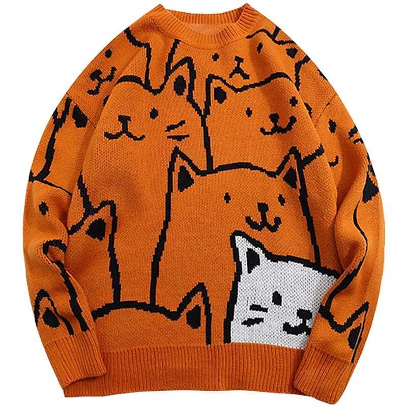 Y2k Vintage Sweater Men 2023 Winter Cartoon Loose Knitted Sweater Japanese Harajuku Hip Hop Streetwear Women Knitwear Pullovers Z250621