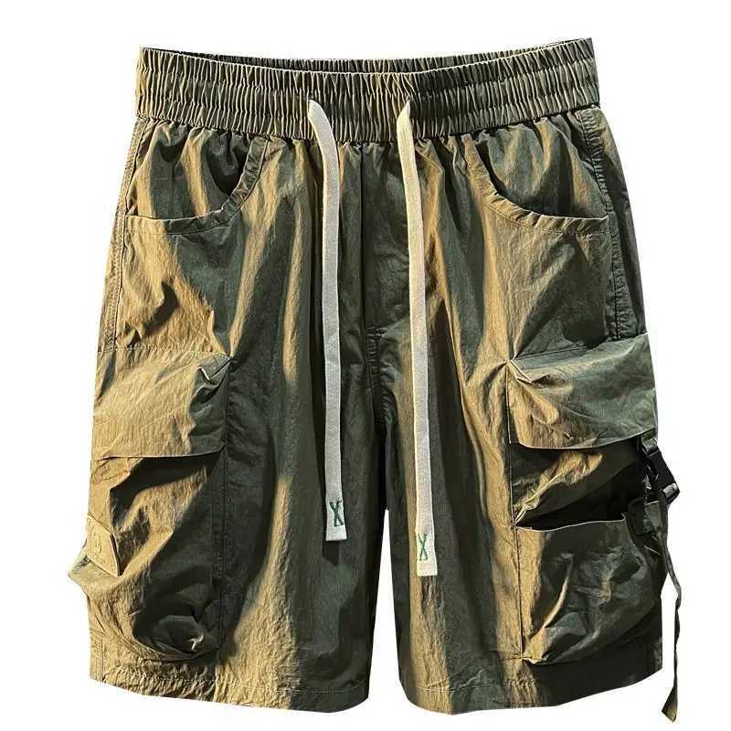Mens Bermuda Cargo Shorts Solid Elastic Waist Quickly Do with Draw String Male Short Pants Distressed New in 2025 Fashion Shorts W250621