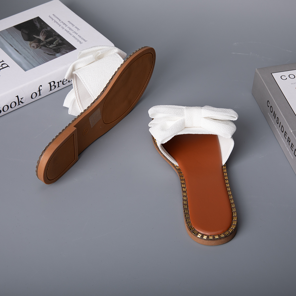 526-Women's bow sandals, shiny flat sandals, open-toe slippers, holiday casual shoes
