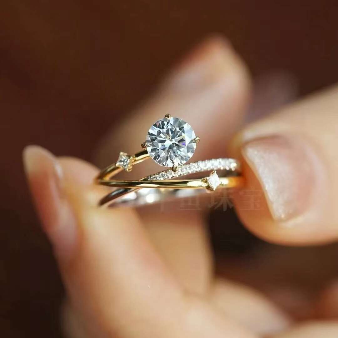 Luxury 18K Gold Plated 925 Sterling Silver 1.0ct Moissanite Simulated Diamond Rings for Women Wedding Engagement Ring