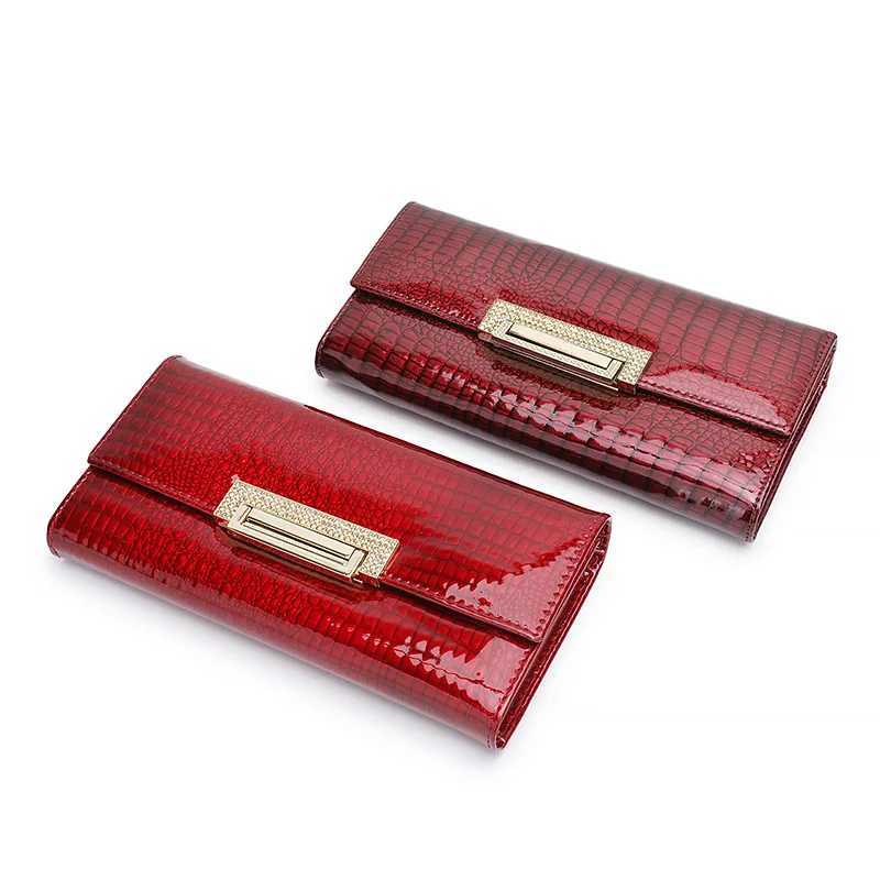 Alligator Pattern Genuine Leather Wallet Woman Long Ladies Cowhide Purse Diamond Decorated Card Holder Clutch Bag Z250621