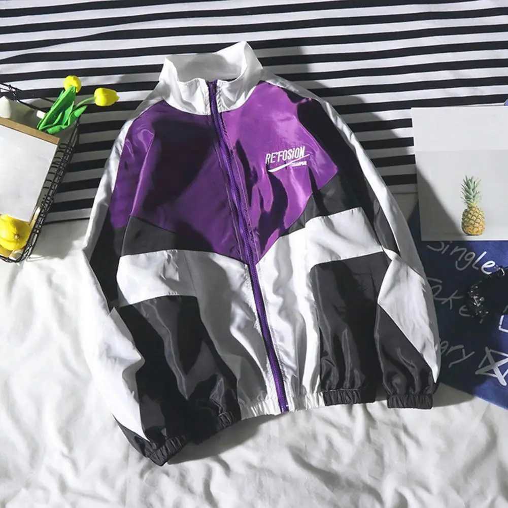 Mens Windbreaker Korean Style Sports Jacket Autumn Zipper Stylish Letters Turndown Collar Coat Windbreaker XJ250621