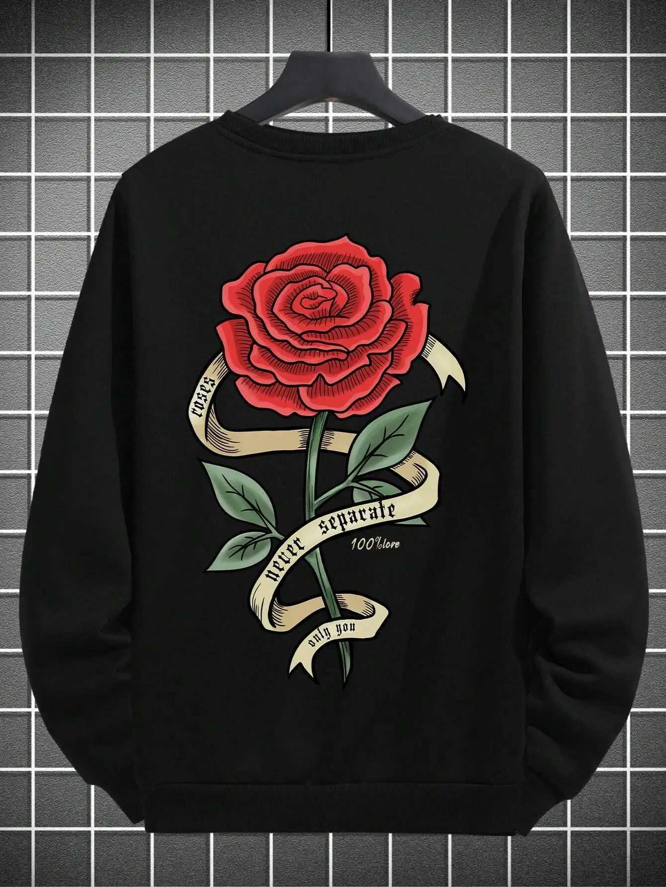 Red Roses Wrapped In Ribbons Printing Men Pullover Autumn Crewneck Hoodies Comfortable Hip Hop Clothing Street Style Sweatshirt XJ250621