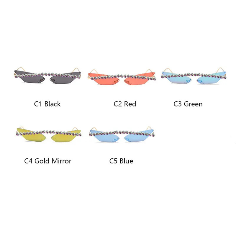 Cat Eye Sunglasse Cool Diamond Sun Glasses Metal Frame Mirror Lady Rimless Rhinestaone Triangle Eyewear 250617