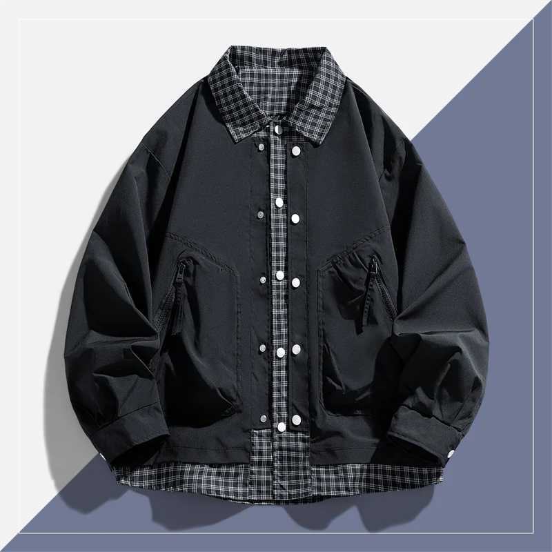 Mens Spring Autumn Outdoor High Quality Fake Two-piece Windproof Breathable Jacket Comfortable Multi-functional Trendy Coat XJ250621