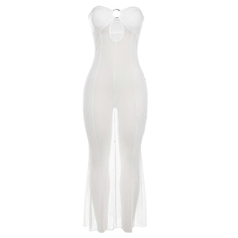 Long Dress New Autumn Winter Fashion Women S With One Shoulder Hollow Sexy Sheer Mesh Slim Fit Dress Sexy Long Skirt