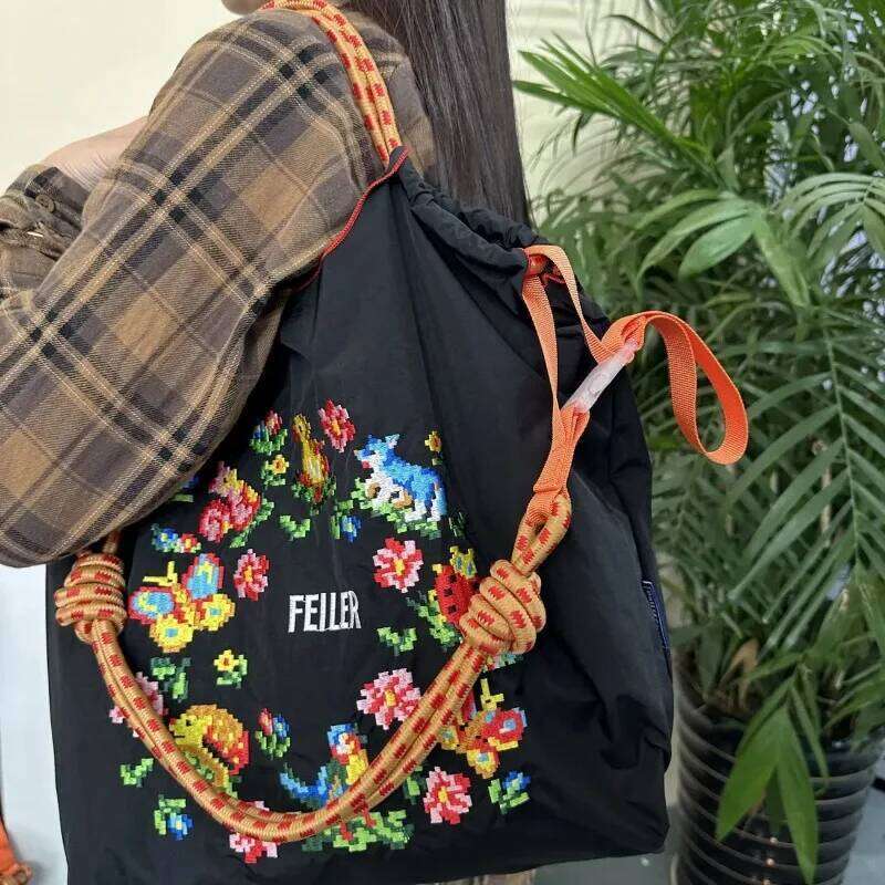 FEILER Oxford Cloth Large Draw String Hand Capacity Portable Shoulder Foldable Bag Embroidery Designer Bags
