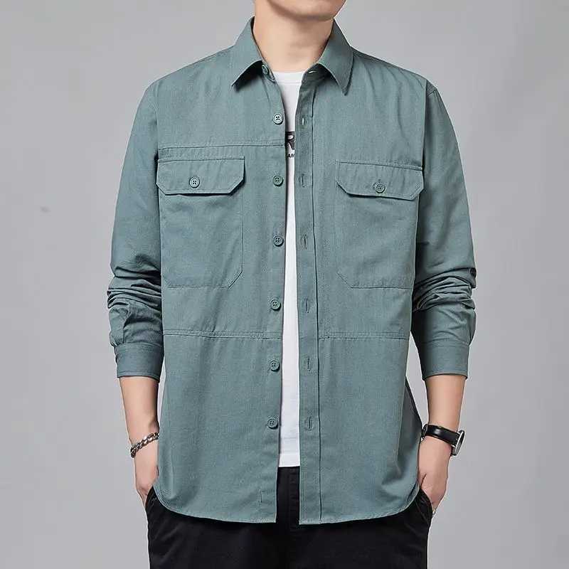 Pure Cotton Safari Style Shirts Coats Men Long Sleeve Casual Harajuku Loose Lapel Spring Autumn Business Pocket All-match Jacket XJ250621