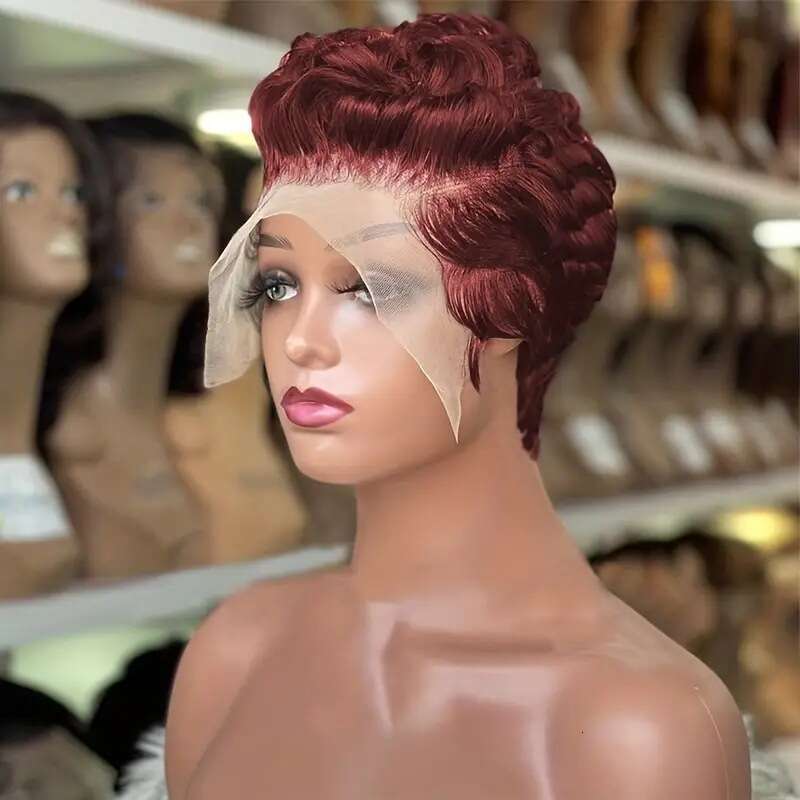 13X4 Pixie Cut Human Hair Short Layered Curly Wig