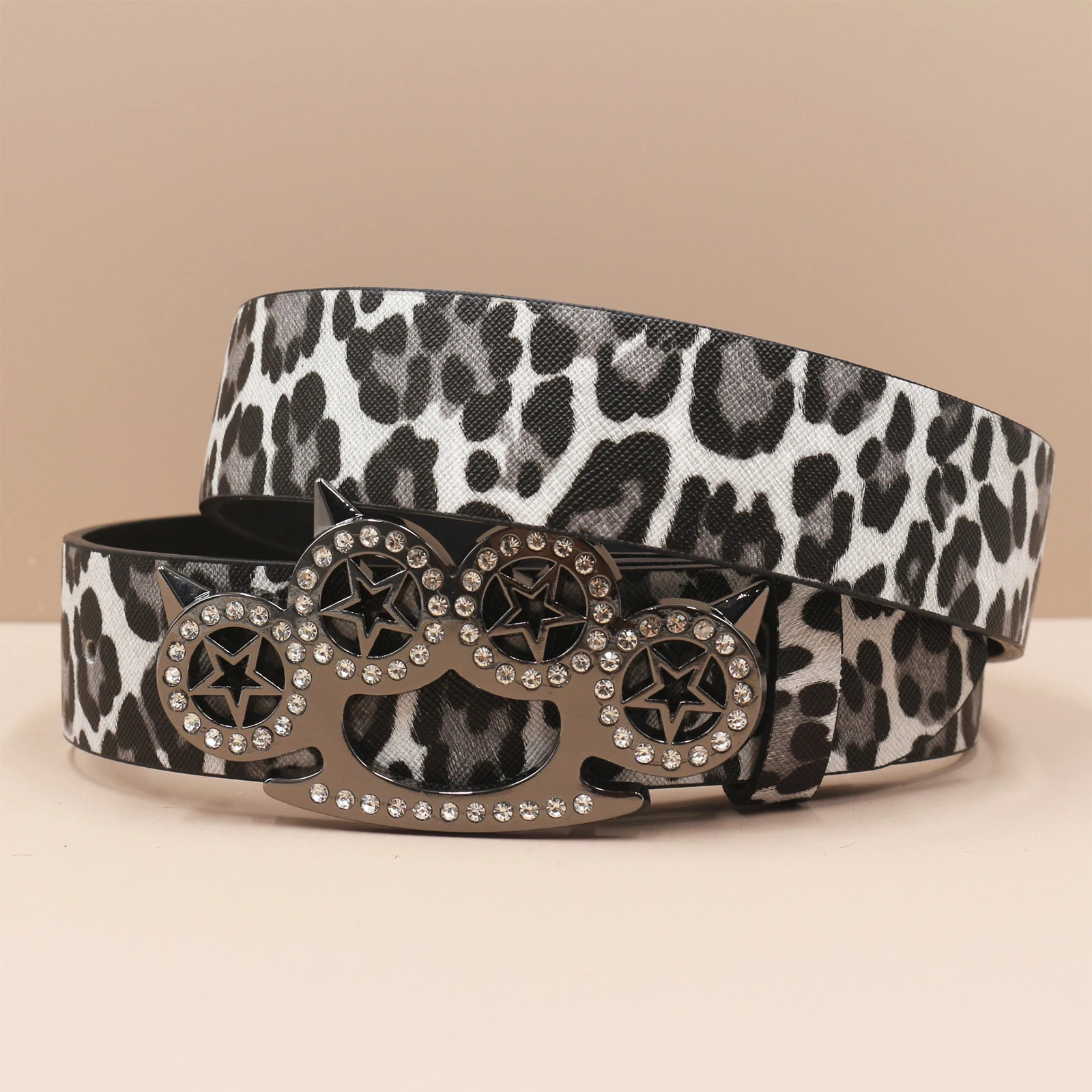 Leopard print Y2K Rhinestone Leather Belt Women Hip Hop Western Denim Shiny Pretty n Bling Adjustable Glitter Waistband 250617