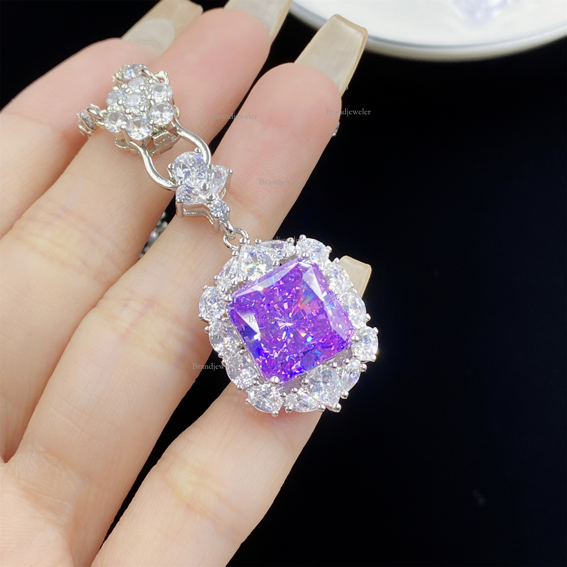 Purple Kunzite Free Delivery Starry Sky Cut Comparable To Ice Flower Full Designer Necklace Diamond 2025 New Model Ring For Women Elegant Pendant Earr