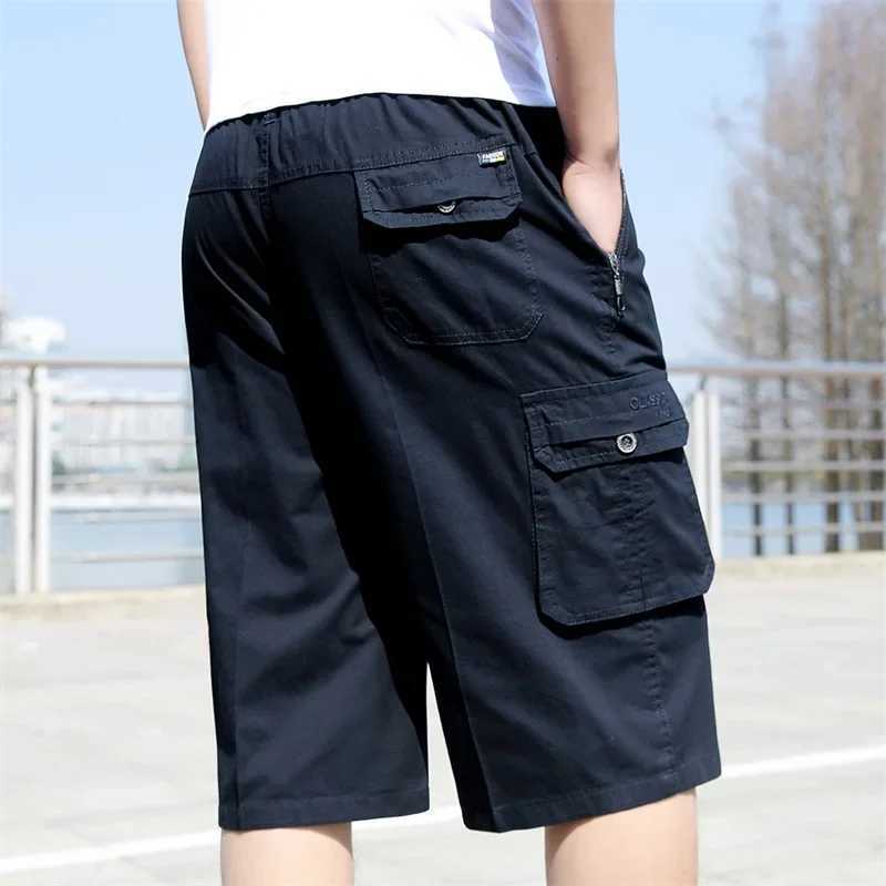 Military Cotton Cargo Shorts Mens Zipper Pocket Casual Calf Length Pants Mens Loose Straight Cotton Work Shorts Man Clothes W250621
