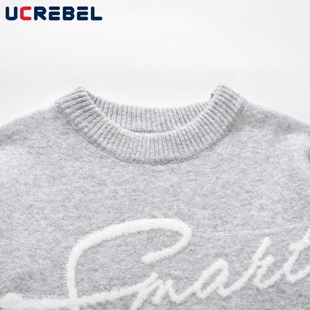 Letter Embroidery Crew Neck Sweater Mens Streetwear Loose Long Sleeve Knitted Pullover Men Autumn Z250621
