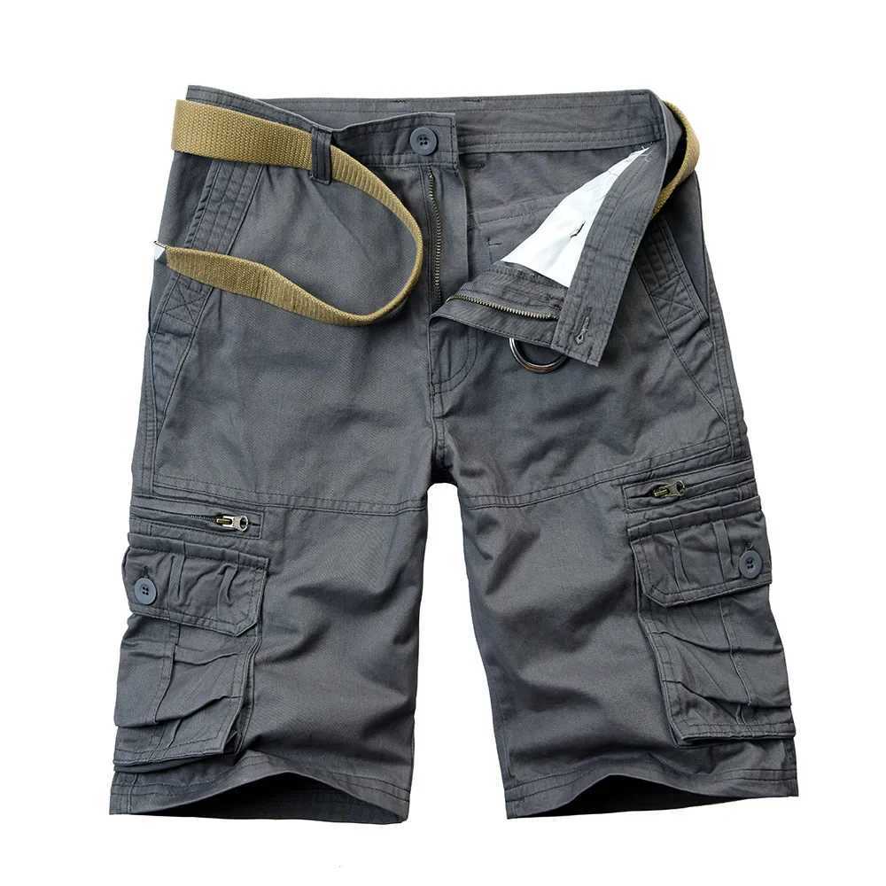 2025 Summer Mens Cotton Cargo Shorts Multi-Pocket Casual Short Pants Male Hiking Loose Solid Jogging Shorts No Belt Plus Size W250621