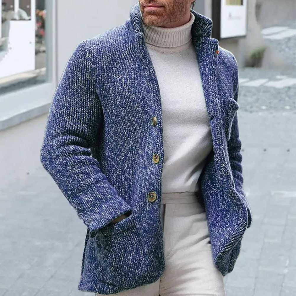 Sweater Long Sleeve Solid Color V Neck Men Cardigan Single Breasted Button Winter Autumn Knitwear Pullover Jackets Z250621